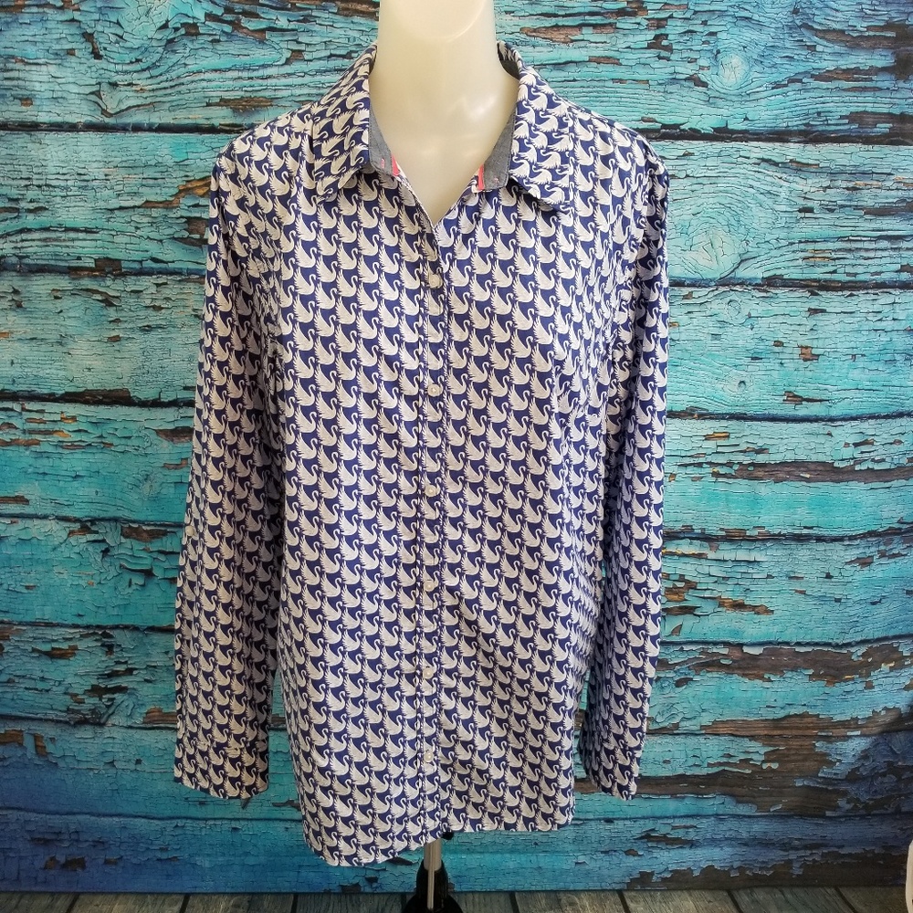 Charter Club Sz 12 Blue Dress Shirt white Swans